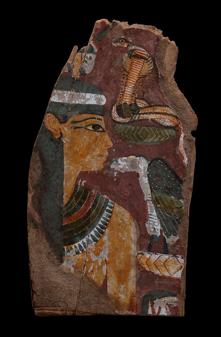 Fragment of a painted sarcophagus panel representing the Goddess Imentet
